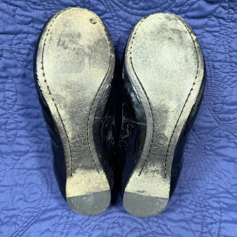 Tory Burch Reva Black Patent Leather Gold Logo Ballet Flats Size 7.5M